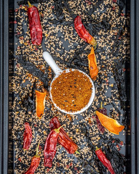 Homemade Togarashi - Wild Game Gourmet Togarashi Recipe, Seven Spice, Japanese Seasoning, Types Of Sushi, Dried Orange Peel, Black Sesame Seeds, Red Chili Flakes, Dried Oranges, Spice Grinder