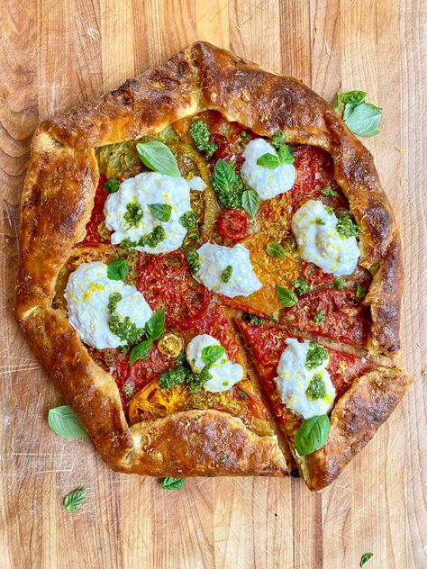 Wishbone Kitchen, Tomato Galette, Lemon Pesto, Hosting Tips, My Favorite Recipes, Heirloom Tomato, Juicy Tomatoes, Creamy Cheese, Crust Recipe