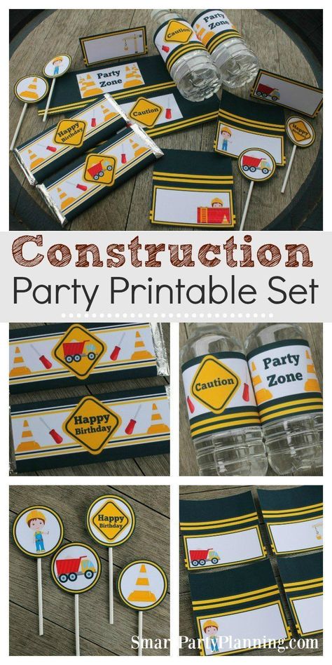 A construction birthday party is an ideal choice for those little ones that love building things...or tearing things apart! These construction party printable's will help provide easy party decoration on a budget. DIY party decoration doesn’t have to be difficult and with these food table tents, cupcake toppers, Hershey bar wrappers and water bottle labels, the party food table will simply look amazing. If you are in need of some boys party ideas, then this is your problem solved. #Construction Construction Party Printables, Decoration On A Budget, Digger Party, Party Food Table, Kids Budget, Dollar Diy, Hershey Bar Wrappers, Foster Kids, Construction Birthday Party