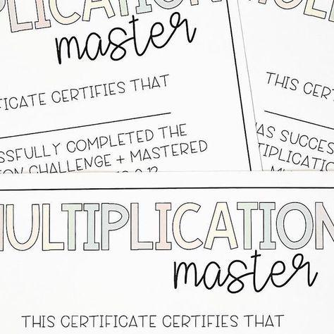 Bailey Russell on Instagram: "Multiplication MASTERS ✔️✖️ Very proud of my mathematicians for completing our multiplication challenge over the past couple months! They will be treated with this certificate, some credits for our class store, and their fav candy bar 😋 Multiplication fact fluency is CRUCIAL at this point- please share any tips + tricks on helping my kiddos out with this! Inspo from @lenalovesteaching + @teachwinerepeat ✨ This certificate, as well as a few other variations, are FREE on my TPT right now- link is in my bio! #firstyearteacher #teachersofinstagram #teachersofig #teacherinspiration #elementaryeducation #elementaryteacher #teachersfollowteachers #teacherinstagramboss #teachergram #teach #multiplication #multiplicationfacts #multiplicationchallenge #multiplicat Class Store, Fact Fluency, Teacher Inspiration, Multiplication Facts, Elementary Education, Proud Of Me, 3rd Grade Math, First Year, Elementary Teacher