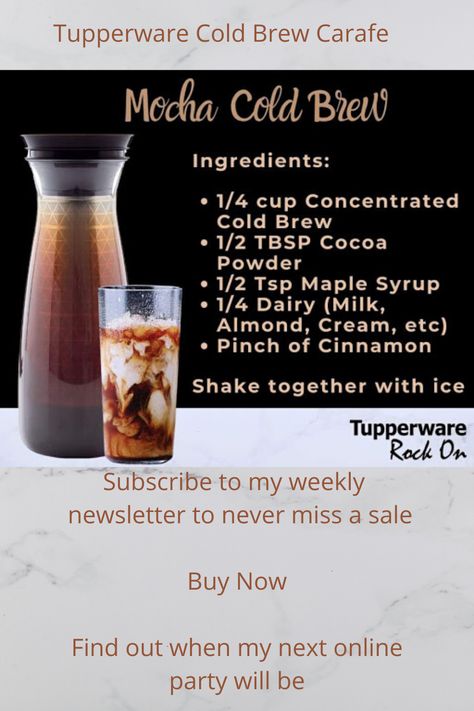 Tupperware Cold Brew Carafe, Ice Coffee Drinks, Mocha Cold Brew, Coffee Drinks At Home, Cold Brew Coffee Recipe, Cold Brew Recipe, Cold Brew Iced Coffee, Tupperware Recipes, Making Cold Brew Coffee