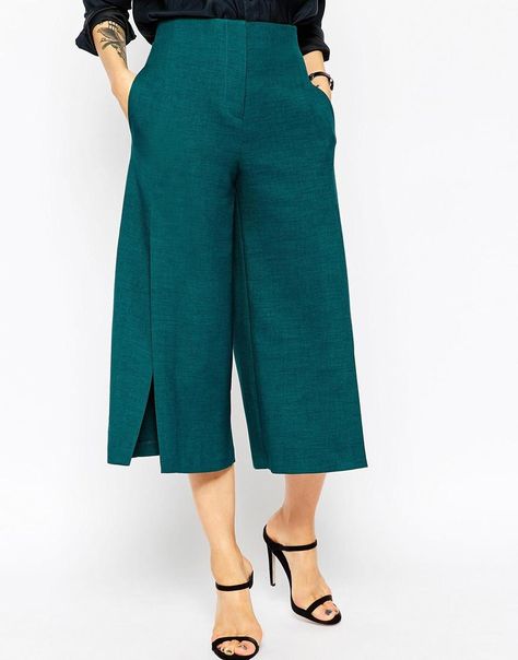 ASOS | ASOS Premium Structured Culotte with Split Detail at ASOS Dubai Holiday, Verde Jade, Fashionable Work Outfit, Check Register, Diy Fashion Clothing, Leaves Print, Suit Fashion, Latest Fashion Clothes, Diy Fashion