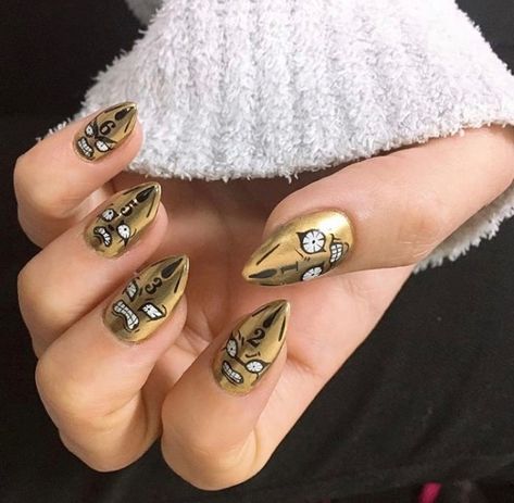 Jojo's Bizarre Adventure Inspired Nails, Jolyne Kujo Nails, Jojo Inspired Nails, Jojo's Bizarre Adventure Nails, Jjba Nails, Adventure Nails, Jojo Nails, Korean Streetwear Fashion, Gyaru Aesthetic