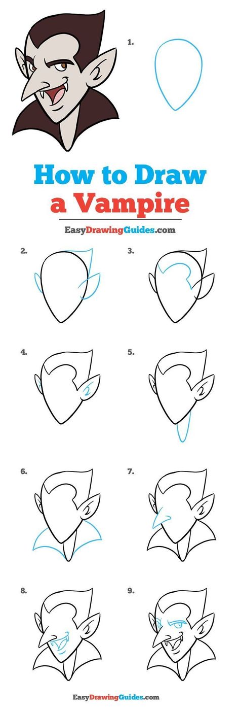 Learn How to Draw a Vampire: Easy Step-by-Step Drawing Tutorial for Kids and Beginners. #Vampire #halloween #drawingtutorial #easydrawing See the full tutorial at https://easydrawingguides.com/how-to-draw-vampire/. Best Drawing For Kids, Super Drawing, Vampire Drawings, Scary Drawings, Drawing Tutorials For Beginners, Easy Drawing Tutorial, Drawing Tutorials For Kids, Human Drawing, Drawing Tutorial Easy