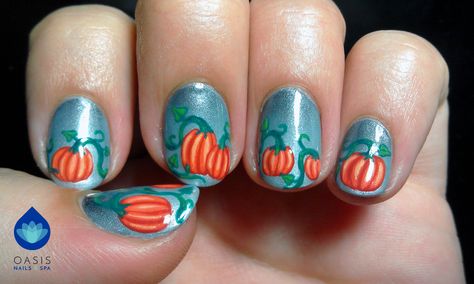 🎃👻 #Halloween ready?   🌴💅 #TheOasisNails #VictoriaBC #YYJ  #VictoriaNails #VictoriaBCNails #YYJnails Fall Nails Pumpkin, Nails Pumpkin, Pumpkin Nail Designs, Pumpkin Nail, Pumpkin Nail Art, Nail Desi, Nagel Design, Thanksgiving Nail Art, Halloween Nails Easy