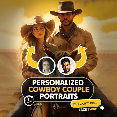 Custom Cowboy Couple Portrait From Photo, Unique Mother's Day & Best Friend Gift, Western Art from Photo,Personalized Cowboy Design,Cowgirl by VelizmanDigitalArt on Etsy Cowboy Couples, Cowboy Costumes, Cowboy Couple, Horse Oil Painting, Cow Boys, Cowboy Design, Cowboy Costume, Far West, Couple Portrait