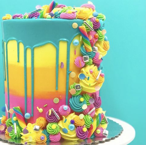 Cake Drip, Neon Cakes, 12th Birthday Cake, Big Cakes, Neon Rainbow, Dessert Lover, Color Rainbow, 12th Birthday, Drip Cakes