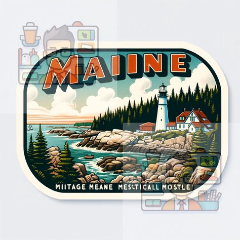 Maine Sticker by PixelatedStickies on Etsy Maine Illustration, Graphic Icons, Save The Date Stamp, Beach Drawing, State Of Maine, Maine Travel, New England Travel, Ford Raptor, Coastal Grandma