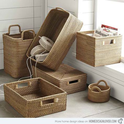 15 Basket Designs for Stylish Storage | Home Design Lover Bedroom Organizing, Contemporary Baskets, Modern Baskets, Diy Rope Basket, Basket Design, Rattan Basket, Organization Bedroom, Stylish Storage, Diy Home Crafts