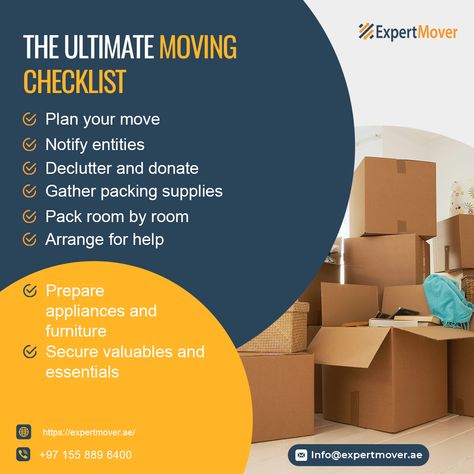 Plan your move ✔️ Notify entities ✔️ Declutter and donate ✔️ Gather packing supplies ✔️ Pack room by room ✔️ Arrange for help ✔️ Take inventory ✔️ Prepare appliances and furniture ✔️ Secure valuables and essentials Visit: https://expertmover.ae/ Ph#: 055 889 6400 Mail: info@expertmover.ae Expert Mover #movingtips #movingchecklist #checklist #Moving #movingservices #Movers #movingindubai #MoversInDubai #uae #dubai #abudhabi #moversandpackers Dubai Quotes, Movers And Packers, Free Move, House Moving, Best Movers, Moving Checklist, Packing Supplies, Packers And Movers, Moving Tips