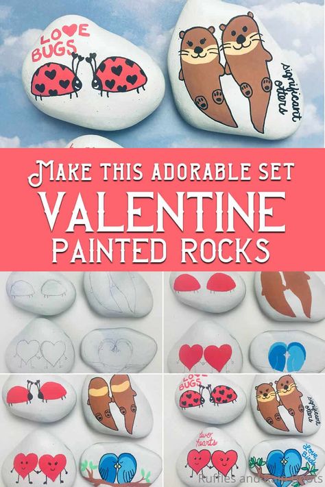 Valentine Rock Painting, Bug Painted Rocks, Rock Tutorial, Painting Love Couple, Diy Galaxy, White Paint Pen, Lady Bugs, Galaxy Painting, Painting Set