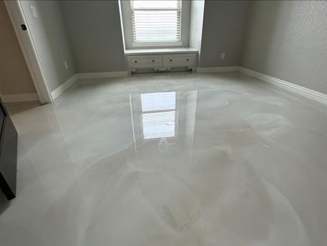 Pearl Epoxy Floors @floorrescue concrete|epoxy •stained concrete removal •diamond grind •mvb epoxy •designer metallic epoxy •liquid quartz T2 #residential #interiordesign #concrete #epoxy #metallicepoxy #home #homedesign #homeinterior #makeover #gloss #pearl #floor #construction #smallbusiness #trustintherescue Pearl Epoxy Floor, Beige Epoxy Floor, White Epoxy Floors In Home, Apoxy House Floor Ideas, Basement Upgrades, Epoxy Floor Basement, Concrete Kitchen Floor, Epoxy Concrete Floor, Floor Construction