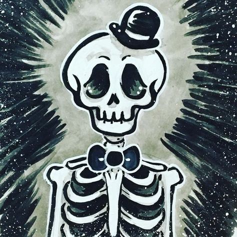 kristilyn on Instagram: "Cleaned out my portfolio tonight for the move and found this very adorable dapper skeleton I drew a few years ago ~ 💀🎩✨ #zombieromance #inkdrawing #skeletonillustration #literalskeletonsfrommycloset #dapperskeleton #skeletonhashtagsfordays #cutedeaddude" Creative Skeleton Drawing, Baby Skeleton Drawing, Skeleton Art Simple, How To Draw A Cartoon Skeleton, Funny Skeleton Drawing, Cartoon Skeleton Drawing, Cute Skeleton Drawing, Silly Skeleton Drawing, Sketch Book Skeleton