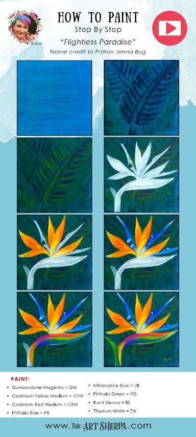 Acrylic Step By Step, Painting For Beginners Videos, Birds Of Paradise Plant, Paradise Painting, Bird Of Paradise Flower, Art Sherpa, The Art Sherpa, Art 2022, Canvas Painting For Beginners