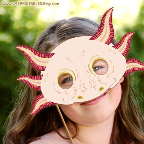 Axolotl Mask Printable PDF Paper Halloween Costume Template Salamander Albino Amphibian Pool Party Lake Acuatic Animal Kids Adults DIY Fish https://etsy.me/3pxrXF0 #animalmask #salamandermask #papermask #etsyshop #axolotlmask #salamandercostume #axolotlcostume #masks Costume Template, Barracuda Fish, Paper Costume, Printable Animal Masks, Fish Mask, Mask Printable, Shark Photos, Printable Masks, Masks Crafts