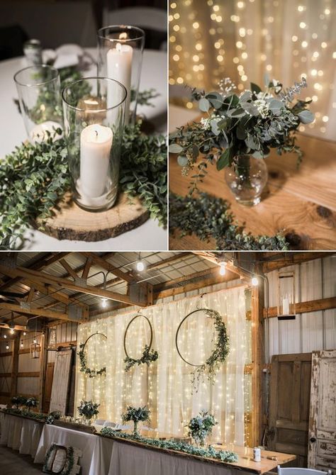 Rustic Wedding Hoop Decor, Rustic Wedding Decor Outdoor Reception Ideas, Wedding Rustic Flowers, Barn Decorating Ideas Wedding, Rustic Reception Decorations, Outdoor Rustic Wedding Ideas, Four Leaf Clover Wedding, Barn Reception Decorations, Wedding Barn Decorations