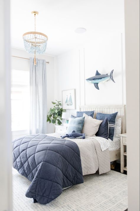 Boys Coastal Bedroom, Coastal Kids Bedroom, Kids Beach Room, Costal Bedroom, Boys Room Blue, Beach House Room, Ocean Themed Bedroom, Ocean Room, Nautical Bedroom