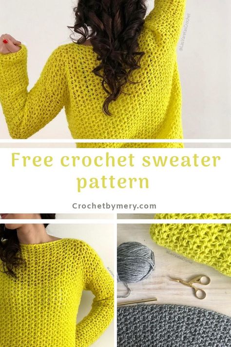 Easy Crochet Sweater, Free Crochet Sweater, Crochet Sweater Free, Crochet Sweater Pattern, Crochet Jumper, Crochet Sweater Pattern Free, Pull Crochet, Simple Sweaters, Crochet Easy