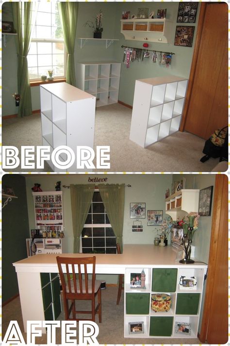 DIY Awesome Four Station Desk on a Budget Diy Craft Table, Diy Crafts Desk, Interior Design Country, Craft Tables With Storage, Craft Room Tables, Cheap Diy Crafts, Craft Table Diy, Dream Craft Room, Craft Room Design