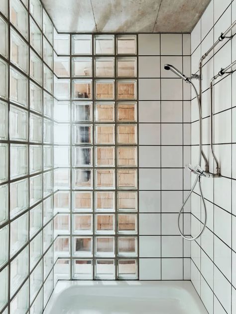 Marazzi Reinhardt, Ladina Bischof, Schaub Stierli Fotografie · Haus zum Pudel · Divisare 3d Tipografi, Bad Inspiration, Glass Brick, Glass Blocks, Dream Bedroom, Interior Inspo, Modernism, House Inspo, Bathroom Inspiration