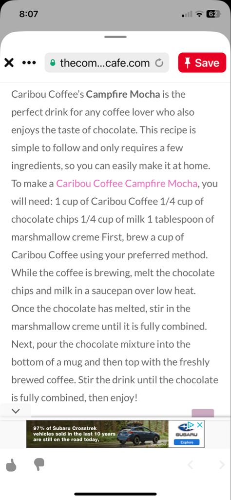 Campfire Mocha Recipe Caribou, Caribou Coffee Recipes, Caribou Coffee Drinks Recipes, Caribou Coffee Drinks, Mocha Recipe, Caribou Coffee, Cold Coffee Recipes, Weekly Meals, Marshmallow Creme