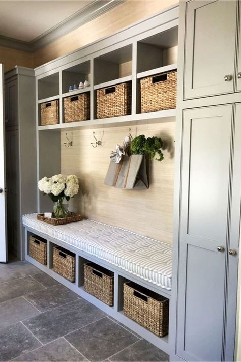 mudroom ideas - farmhouse mudroom ideas and country style entryway mud rooms (love the mudroom paint colors!) Mudroom Paint, Mudroom Ideas Diy, Mudroom Paint Color, Vstupná Hala, Mudroom Storage, Farmhouse Mudroom, Storage Cubbies, Diy Mudroom, Mudroom Ideas