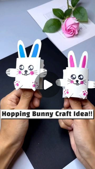 Toilet Paper Roll Hopping Bunny, Toilet Paper Roll Bunnies, Toilet Paper Roll Bunny, Hopping Bunny Craft, Hopping Bunny, Kreativne Ideje, Colored Markers, Paper Bunny, Toilet Paper Rolls