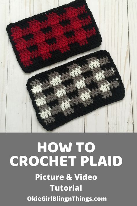 The Plaid Stitch - it's a lot easier than you might think! I have a full blog post with a picture, written tutorial and a video. . #freecrochetpattern #crochethowto #crochet #crochetplaid #howtocrochetplaid Crochet Buffalo Plaid Patterns, Crochet Plaid, Knit Ear Warmer, Crocheted Things, Plaid Crochet, Head Warmer, Crochet Graphs, Crocheted Bags, Crochet Tips