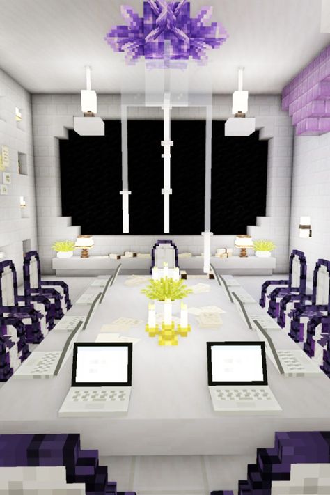 Amethyst Room Minecraft, Amethyst Build Minecraft, Amethyst Manor Minecraft, Minecraft Meeting Room, Minecraft Mizuno Interior, Minecraft Amethyst Builds, Minecraft Amethyst, Build In Minecraft, Corridor Office