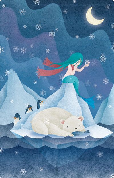 a winter mermaidthinking thoughts in drifting snowserene and ever calm Arctic Mermaid, Winter Mermaid, Mermaid Song, Mermaid Illustration, Mermaid Magic, Mermaid Cove, Mermaid Christmas, Fantasy Mermaids, Mermaid Kisses