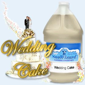 Flavors_Wedding-Cake | SnoWizard, Inc Wedding Cake Snow Cone Syrup Recipe, Snow Cone Syrup, Wedding Cake Flavors, Snow Cone, Snow Cones, Shaved Ice, Syrup Recipe, Cake Flavors, Frozen Treats