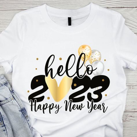 Hello 2023 Happy New Year T-shirt Hello 2023 Shirt Holiday - Etsy Bangladesh Hello 2023, Happy New Year Shirt, 2023 Happy New Year, New Year Shirt, Adult Birthday Cakes, Tshirt Printing Design, New Years Shirts, Shirt 2023, Holiday Shirt