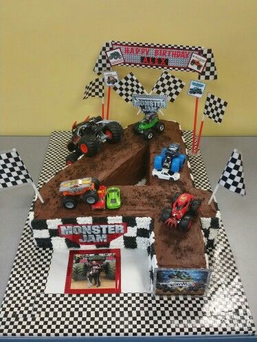 Monster Jam - Chocolate cake for Alex's Birthday Party By : Nelda's Cakes and Creations Monster Truck Birthday Party Ideas Food, Birthday Party Ideas Food, Monster Jam Cake, Monster Truck Birthday Party Ideas, Truck Birthday Party Ideas, Monster Truck Birthday Cake, Party Ideas Food, Monster Jam Birthday Party, Monster Truck Birthday Party