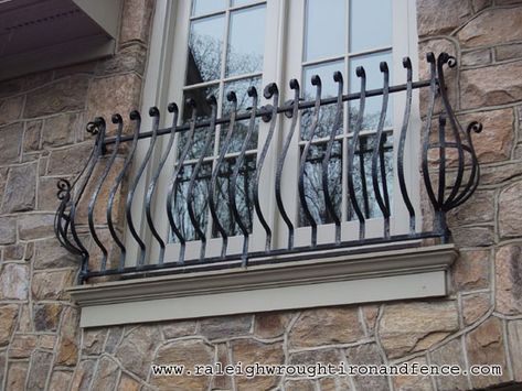 Raleigh Wrought Iron and Fence Co. Custom Wrought Iron Balcony in Raleigh NC, Durham, Chapel Hill Wrought Iron Balcony, Iron Balcony Railing, Painted Brick Exteriors, Faux Iron, French Balcony, Window Bars, Juliet Balcony, Balcony Grill, Wrought Iron Decor