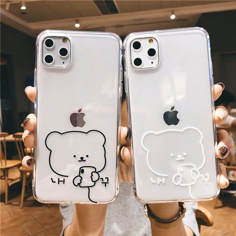 Casing Hp Aesthetic, Hp Aesthetic, Bear Couple, Matching Phone Cases, Cute Cartoon Bear, Kawaii Phone Case, Pretty Phone Cases, School Accessories, Cartoon Bear