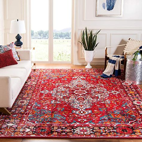 AmazonSmile: Safavieh Vintage Hamadan Collection VTH222A Red and Multi Area Rug (6'7" x 9'): Furniture & Decor Persian Rug Living Room, Office Area Rugs, Safavieh Rug, Rug Direct, Persian Area Rugs, Red Area Rug, Red Rug, Traditional Area Rugs, Cool Rugs