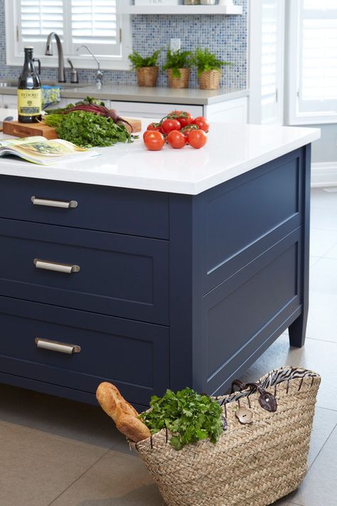 Island painted with Hale Navy Benjamin Moore. Sealy Design. Navy Kitchen Cabinets, Dark Blue Paint Color, Hale Navy Benjamin Moore, Navy Cabinets, Blue Kitchen Island, Navy Blue Kitchen, Dark Blue Paint, Navy Kitchen, Hale Navy