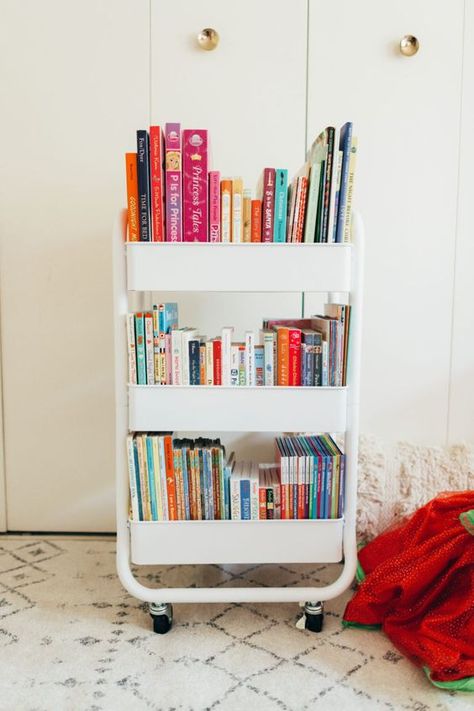 Children’s Book Storage, Children Book Storage, Childrens Book Storage, Children's Book Storage, Book Trolley, Nursery Book Storage, Book Storage Ideas, Celeste Wright, Ikea Book