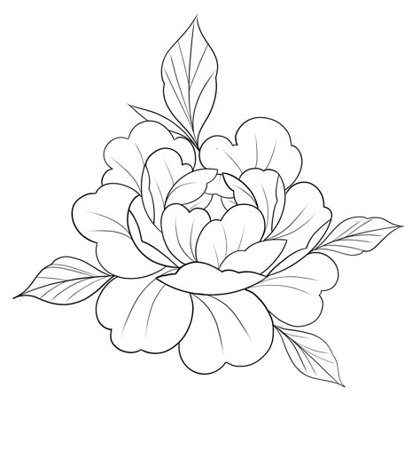 Peony Embroidery Simple, Flower Tattoo Outline, Mandala Wrist Tattoo, Peony Drawing, Journal Drawing, Ancient Tattoo, Dog Line Art, Tattoo Reference, Flower Drawing Tutorials