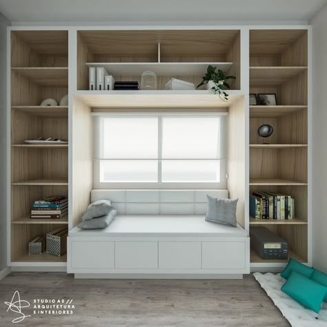 Library Design Home, Window Seat Ideas, Apartemen Studio, Office Desk Home, Window Seat Design, Teenage Room, Home Library Design, Bedroom Remodel, Banquette Seating