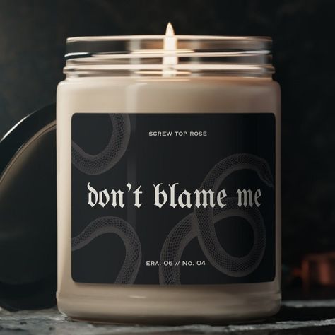 Don't Blame Me Candle, Rep Era Aesthetic, Reputation Candle, Rep Snake, Taylor Lyrics, Swift Candle Gift, BFF Swift Gift, Reputation Version - Etsy Taylor Swift Reputation Gift Ideas, Taylor Swift Birthday, Taylor Lyrics, Poster Room, Gift List, Candle Gift, Pillar Candles, Swift, Taylor Swift