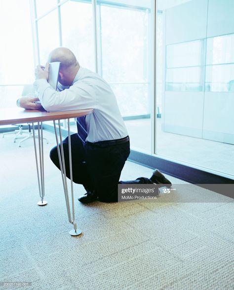 Stock Photo : Businessman kneeling on floor, hugging laptop, side view (blue tone) Person Kneeling Reference Side View, Kneeling On The Floor Reference, Kneeling On Ground Reference, Kneeling Man Embracing A Standing Woman, Person Lying On The Floor, Thinking About Life Quotes, Investment Quotes, Wealthy Affiliate, Job Quotes