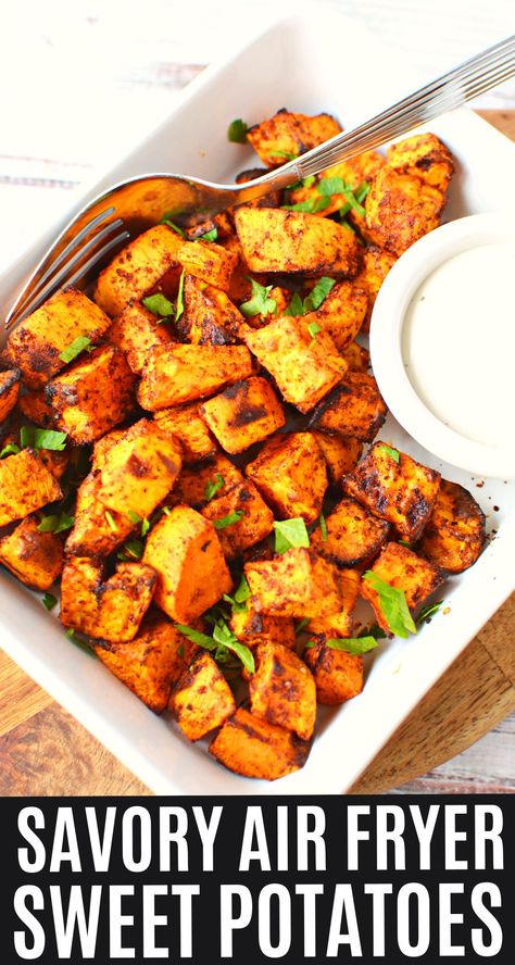 Sweet Potato Fry Air Fryer Recipes, Savory Sweet Potato Recipes Air Fryer, Sweet Patotoes Recipes Airfryer, Air Fryer Roasted Sweet Potatoes, Air Fryer Sweet Potato Rounds, Sweet Potatoes Air Fryer Recipes, Air Fried Sweet Potatoes Cubes, Roasted Sweet Potato Recipes Air Fryer, Air Fry Sweet Potato Cubes