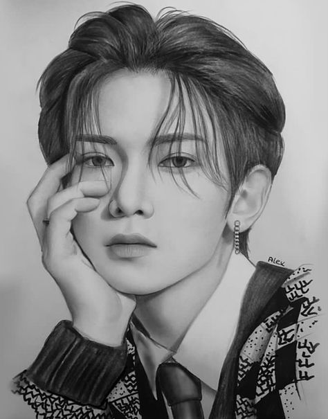 Ateez Fanart Yeosang, Ateez Sketch Pencil, Hehetmon Ateez Drawing, San Drawing Ateez, Ateez Drawings Pencil, San Ateez Drawing, Yeosang Drawing, Ateez Sketch, Kpop Fanart Sketch