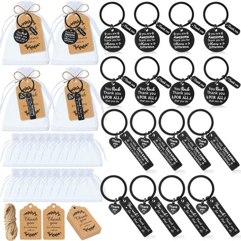 PRICES MAY VARY. Nice Combination: you will receive 20 sets of employee gifts, including 20 pieces of keychains in 4 styles, each style has 5 pieces, 20 pieces of bags, and 20 pieces of tags, nice combination for you to use, you do not need to purchase them separately, labor saving and time saving Sturdy and Nice Looking: the thank you keychain is mainly made of stainless steel, nice looking and sturdy, hard to deform or rust; The tag is mainly made of Kraft paper, not easy to fade or tear; The Bulk Thank You Gift Ideas, Easy Thank You Gifts, Church Volunteer Appreciation Gifts, Church Volunteers, Volunteer Appreciation Gifts, Keychain Gifts, Volunteer Appreciation, Employee Appreciation Gifts, Portable Bag