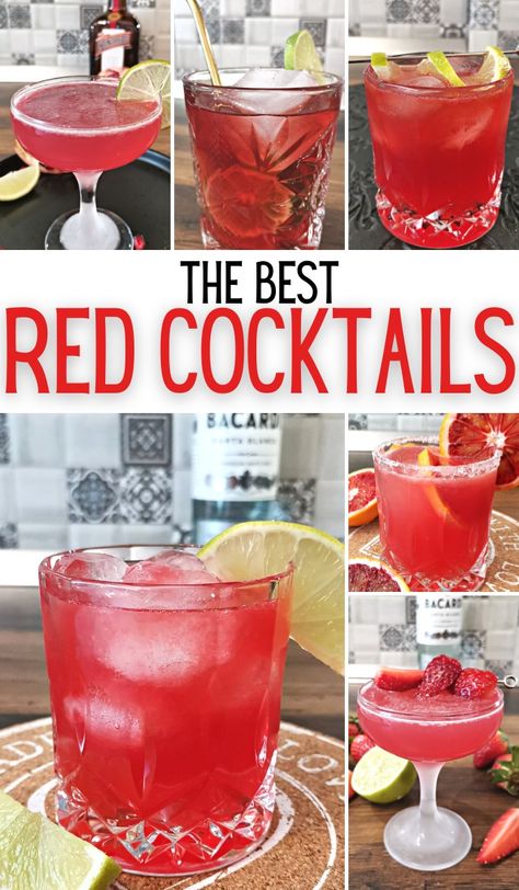 17 Best Red Cocktails To Try Today (Easy & Fruity) - Foodiosity Simple Red Alcoholic Drinks, Red Color Alcohol Drinks, Red Holiday Cocktails, Red Fruity Cocktails, Red Cocktail Drinks Vodka, Red Drink Ideas, Red Party Drinks Alcohol, Popular Drinks Alcohol, Sweet Red Wine Cocktails