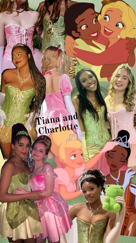 #tianaandcharlotte #Tiana #Charlotte #princessandthefrog ##duocostume Tiana And Charlotte Costume Ideas, Princess Tiana Costume Halloween, Modern Tiana Outfit, Charlotte La Bouff Costume, Charlotte From Princess And The Frog, Charlotte Princess And The Frog Costume, Princess Tiana And Charlotte Costume, Charlotte Halloween Costume, Tiana And Lottie Costume