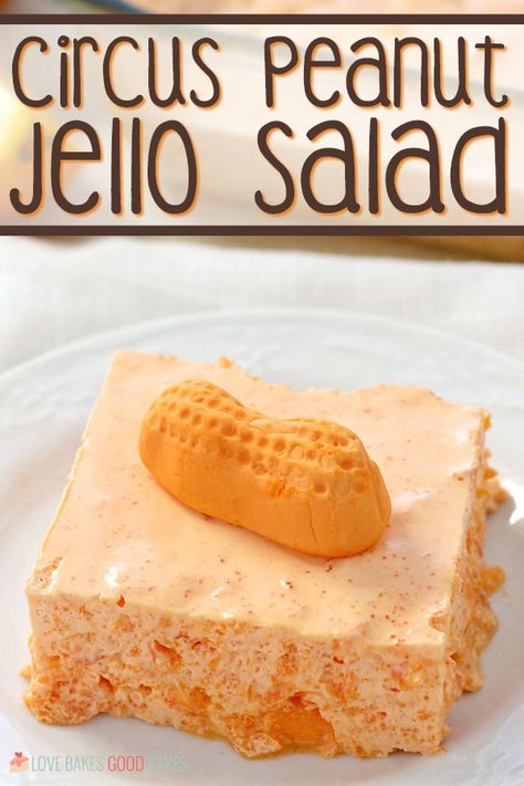 Old-fashioned candy brings back memories of childhood with this creamy and fruity Circus Peanut Jello Salad. Potlucks and BBQ's just got more fun! Fruit Dip With Marshmallow Fluff, Best Fruit Dip, Jello Ideas, Cowboy Salad, Circus Peanuts, Salad Mixes, Harvest Food, Jello Salads, Peanut Salad