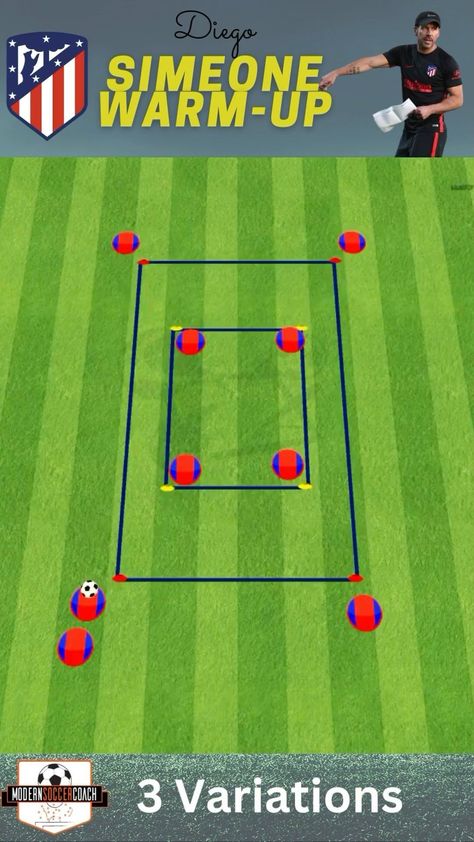 Modern Soccer Coach | Atletico Madrid Passing Warm-Up: 3 Variations #soccer #coaching #football #drills #warmup #fútbol #futball #footballdrills #soccertraining… | Instagram 3 5 2 Soccer Formation, Football Warm Up Drills, Soccer Warm Up Drills, Football Warm Up, Soccer Passing Drills Training, Football Passing Drills, Coaching U7 Soccer, Soccer Warm Ups, Defender Drills Soccer