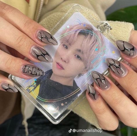 Yoongi Nails Ideas, Suga Nails Ideas, Suga Inspired Nails, Yoongi Inspired Nails, Bungou Stray Dogs Nail Art, Agust D Nail Art, Suga Nails, Yoongi Nails, Agust D Nails